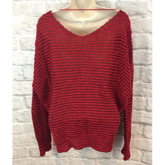 Free People Bumble Bee Red Striped V-Neck Sweater - Picture 3 of 7
